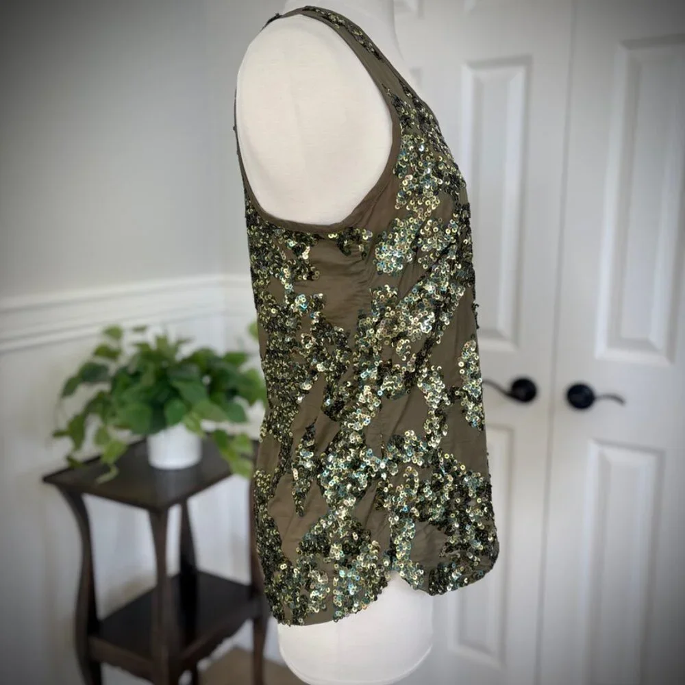 J. Crew Green Camo Iridescent Sequin Tank Top